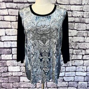 Christopher & Banks Black & Gray Velvet Top Size L